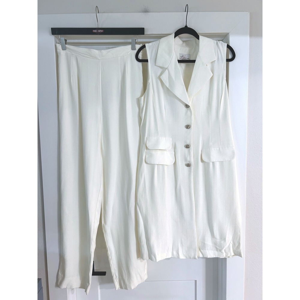 NEW Dani Michaels Vintage 2pc Vest and Pants Set Off White Textured Size 12 USA